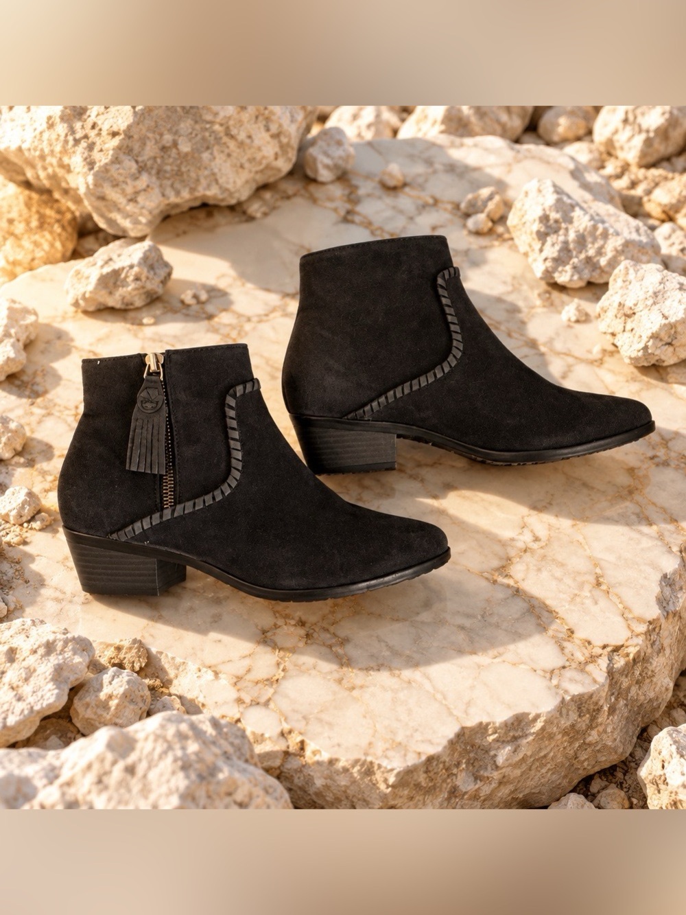 Sam Edelman Black Suede Ankle Boots with Side Zip and Tassel - 6.5